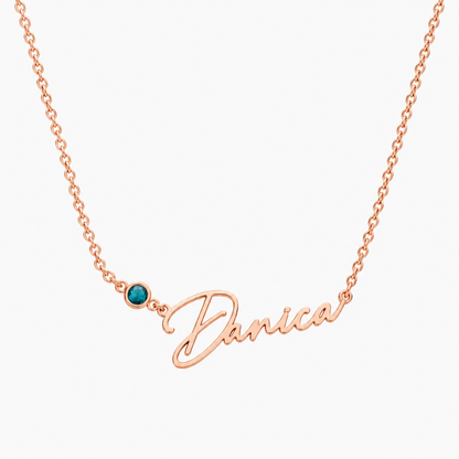 Custom Name Necklace with Round-cut Birthstone Dainty Jewelry