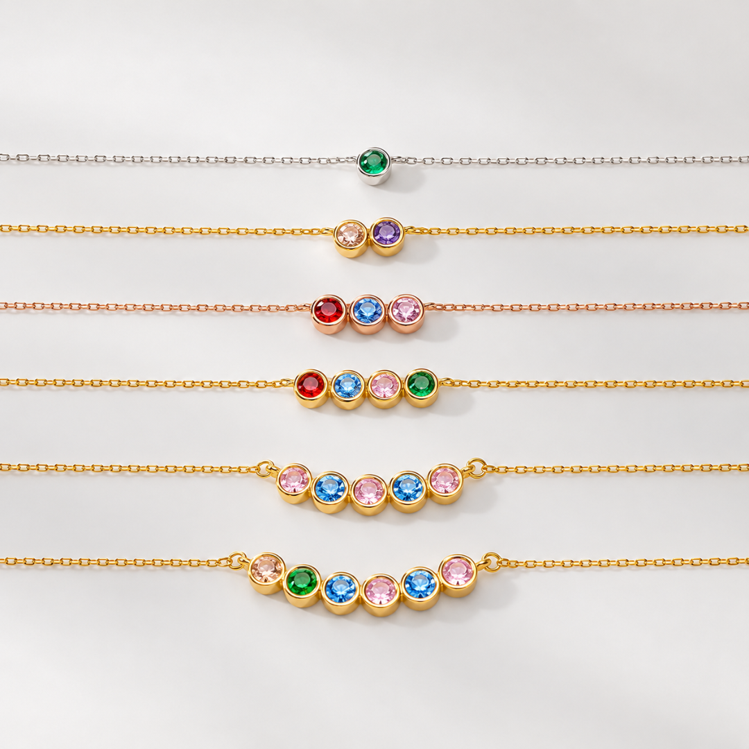 Personalized Family Birthstone Necklace Round-cut Dainty Jewelry