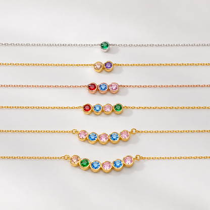 Personalized Family Birthstone Necklace Round-cut Dainty Jewelry