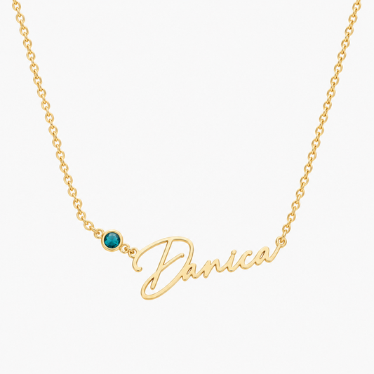 Custom Name Necklace with Round-cut Birthstone Dainty Jewelry