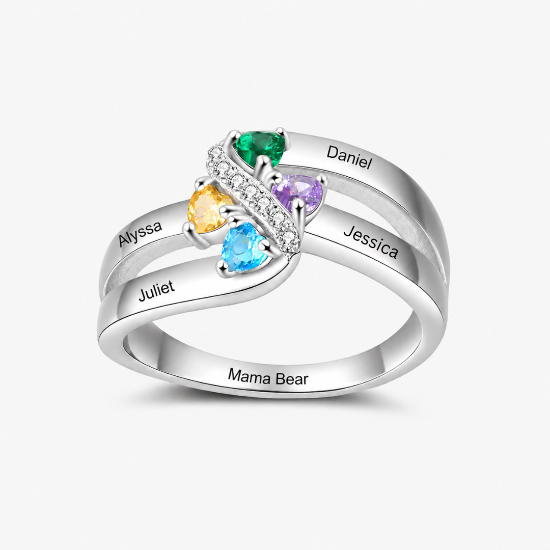 Personalized Family Birthstone Ring Custom Name with Heartfelt Message