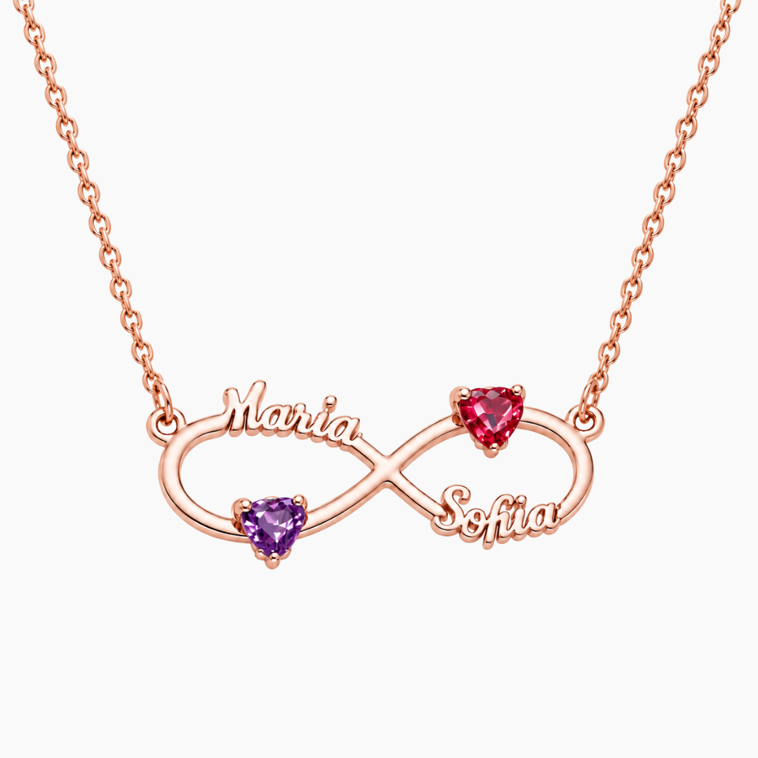 Infinity Personalized Name Necklace with Heart-cut Birthstone