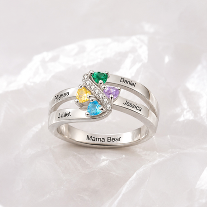 Personalized Family Birthstone Ring Custom Name with Heartfelt Message