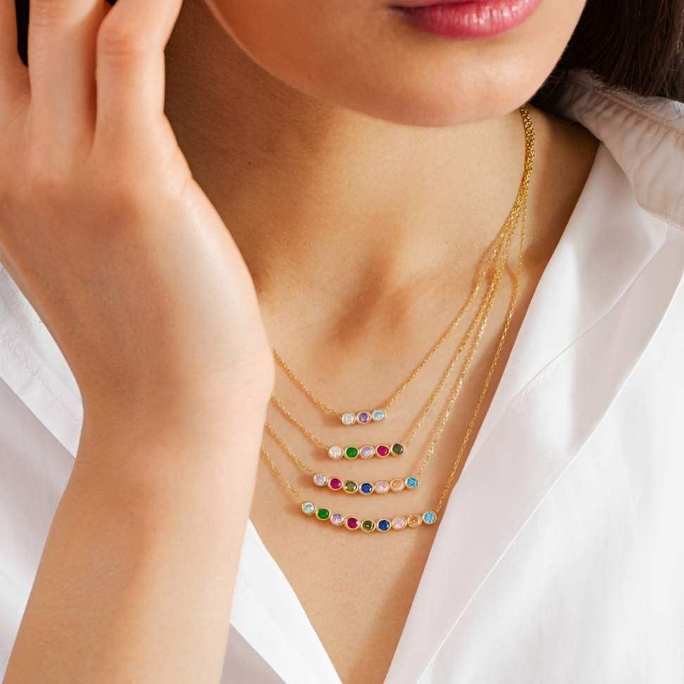 Personalized Family Birthstone Necklace Round-cut Dainty Jewelry