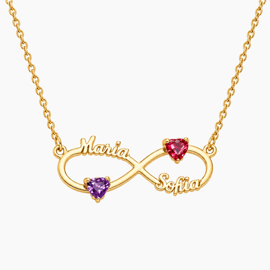 Infinity Personalized Name Necklace with Heart-cut Birthstone