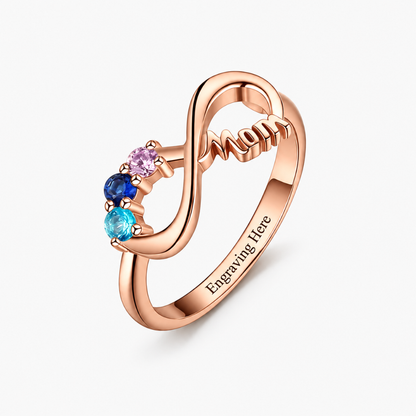 Personalized Mom Birthstone Ring Infinity Heartfelt Engraving Message