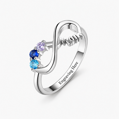 Personalized Mom Birthstone Ring Infinity Heartfelt Engraving Message