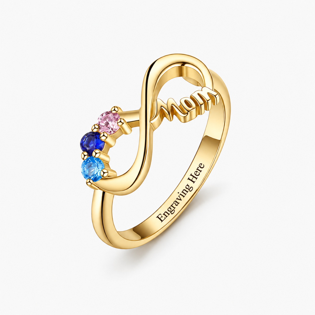 Personalized Mom Birthstone Ring Infinity Heartfelt Engraving Message