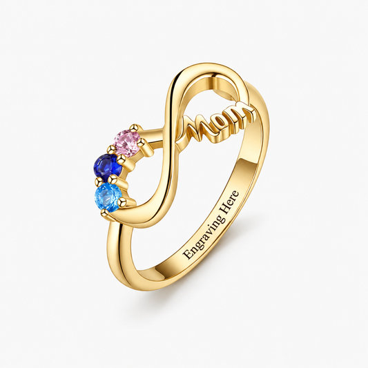 Personalized Mom Birthstone Ring Infinity Heartfelt Engraving Message