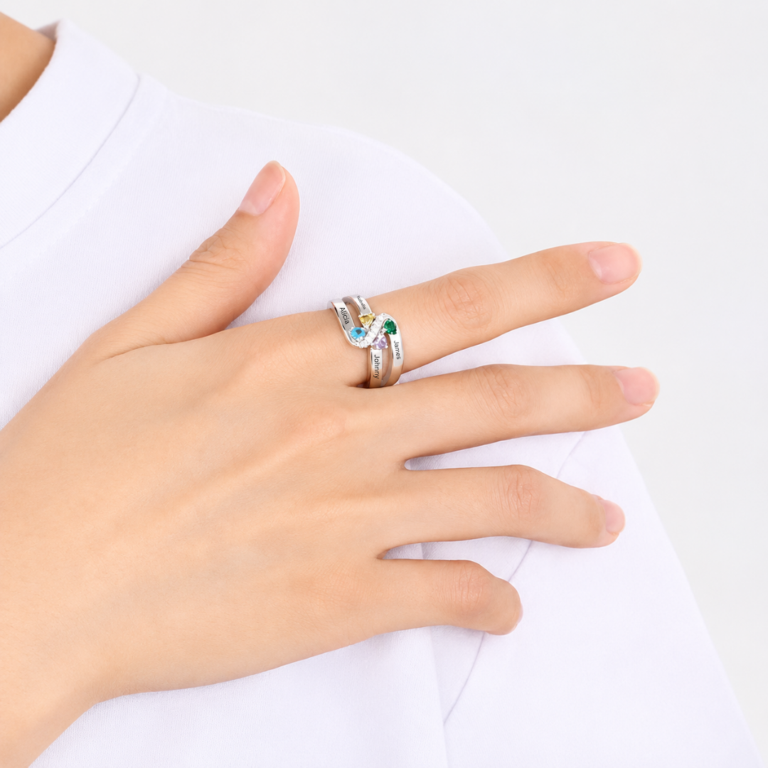 Personalized Family Birthstone Ring Custom Name with Heartfelt Message