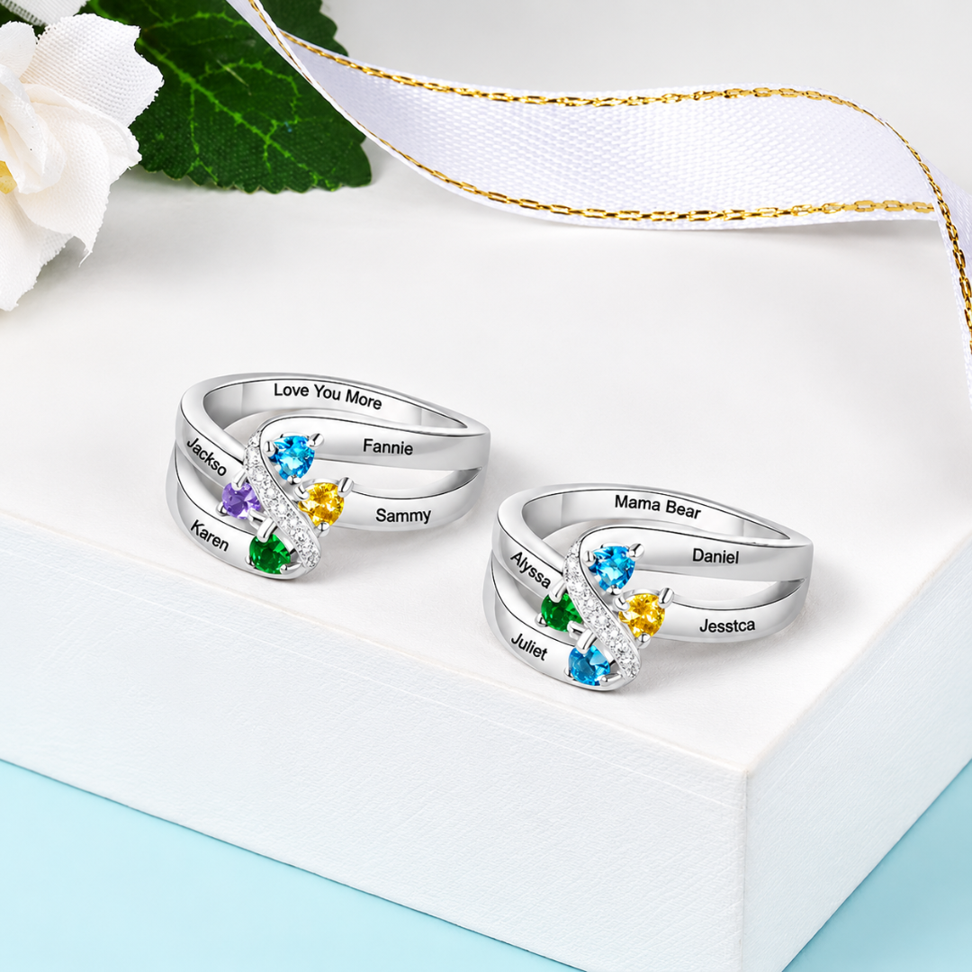 Personalized Family Birthstone Ring Custom Name with Heartfelt Message