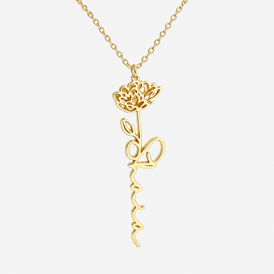 Personalized Name Necklace with Birth Flower