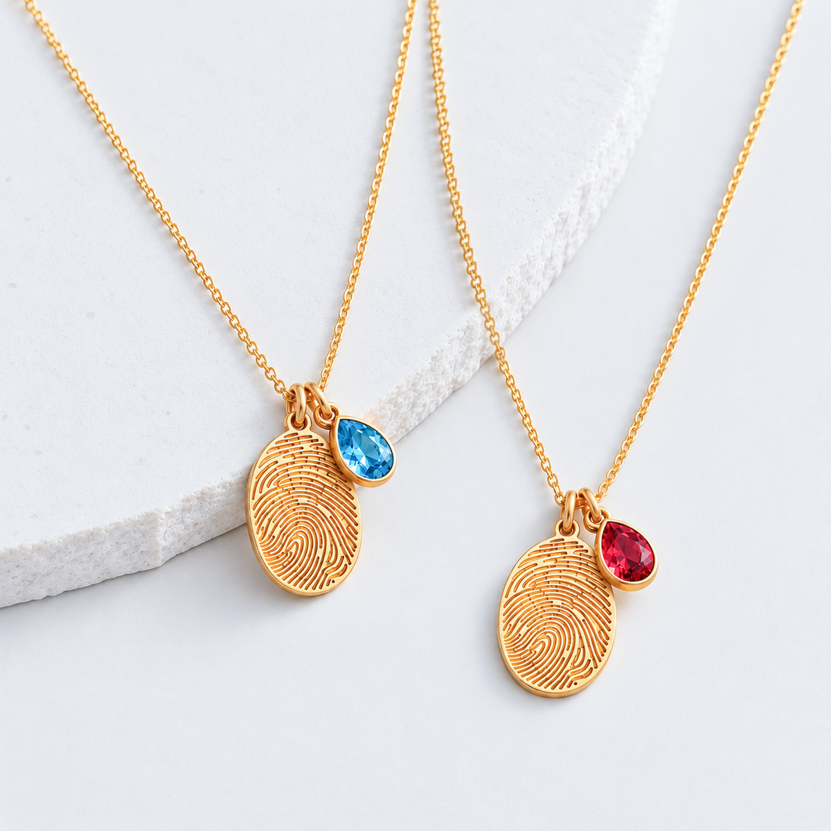 Personalized Fingerprint Birthstone Necklace Custom Memorial Gift