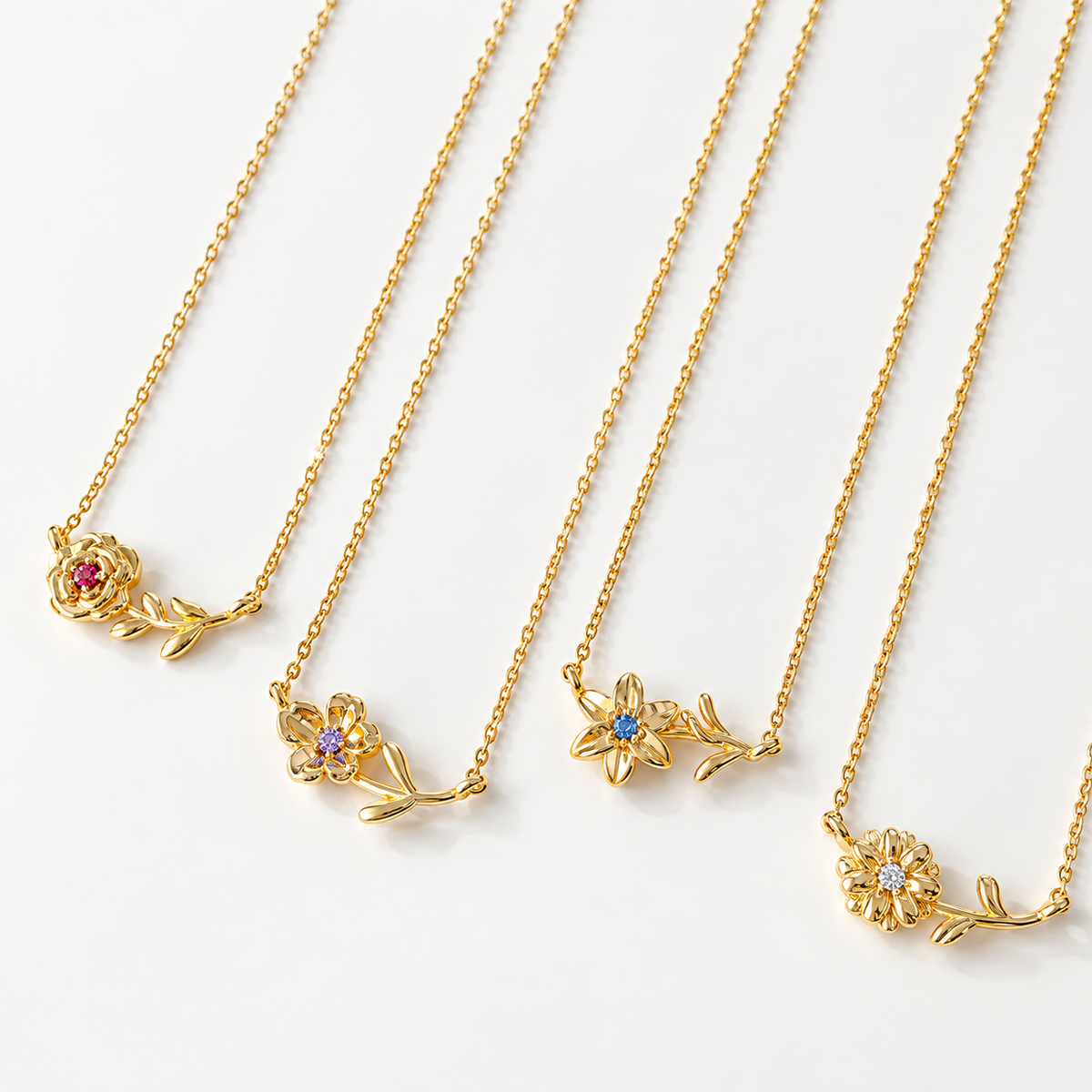 Personalized Birthstone Birth Flower Necklace