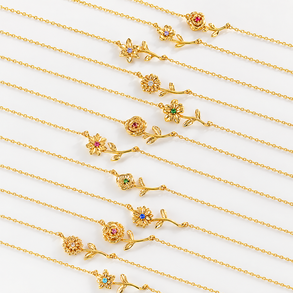 Personalized Birthstone Birth Flower Necklace