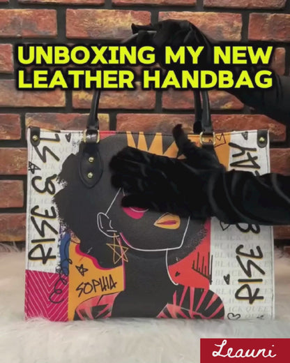Leauni Personalized Leather Handbags Casual Shoulder Black Queens Tote Bag Fashion Design